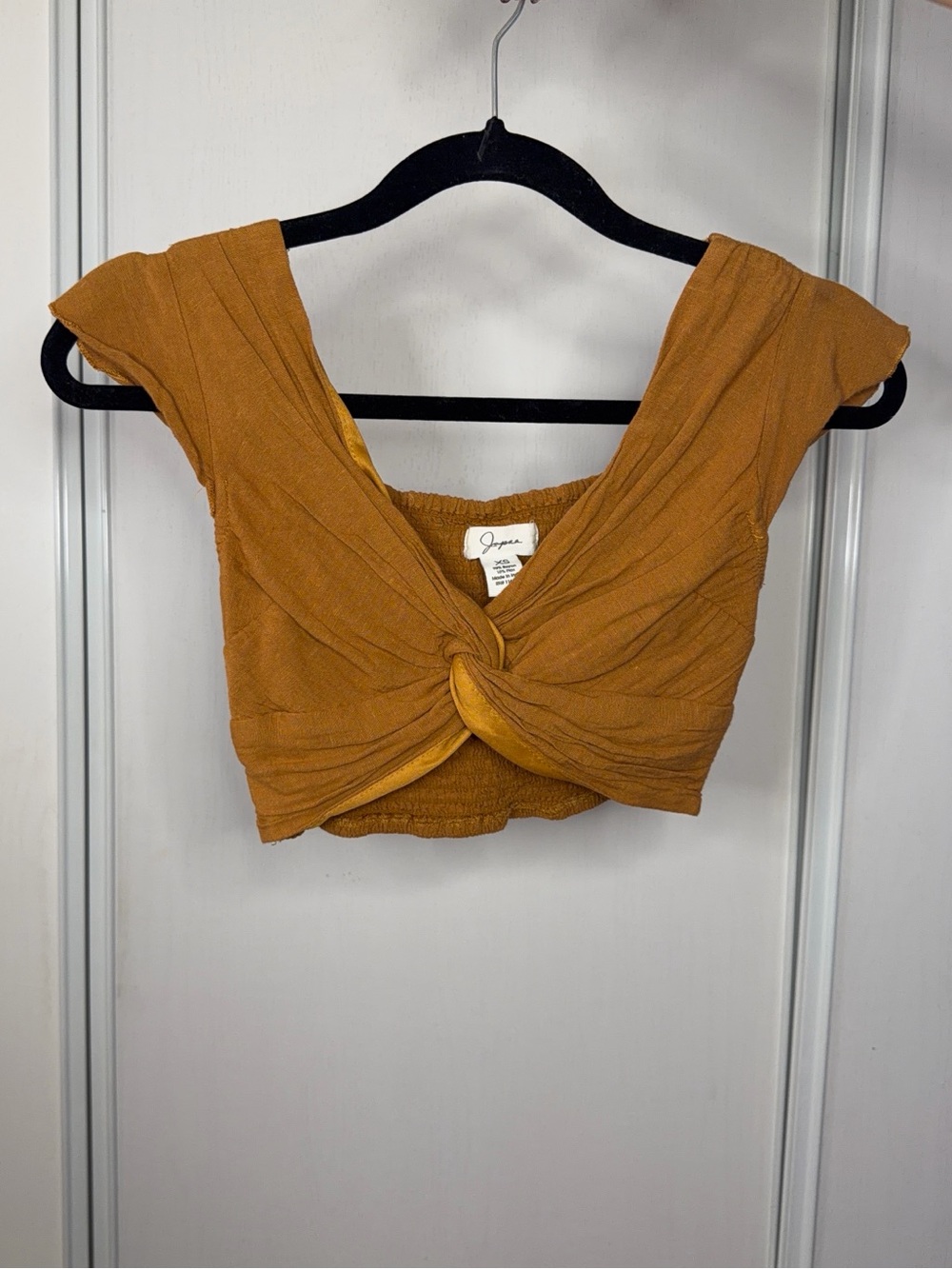Japra Twisted Front Crop Top - Mustard Brown